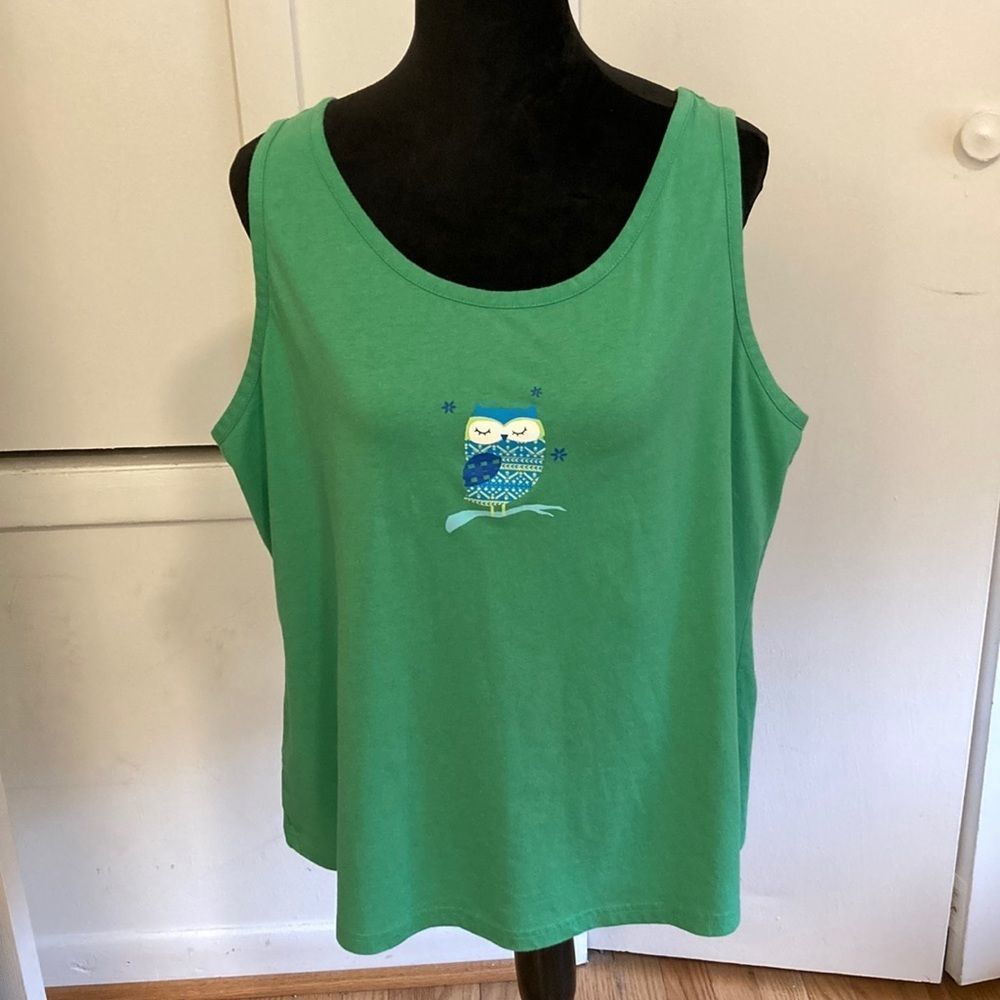 Kim Rogers green tank top with adorable owl, excellent Condition, size